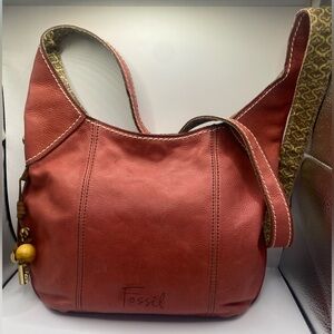 Vintage Fossil Red Leather Hobo Bag